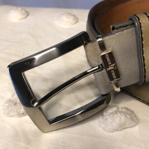 LINKS & KINGS green and gray genuine Italian leather men’s belt. Silver buckle. - Picture 14 of 16